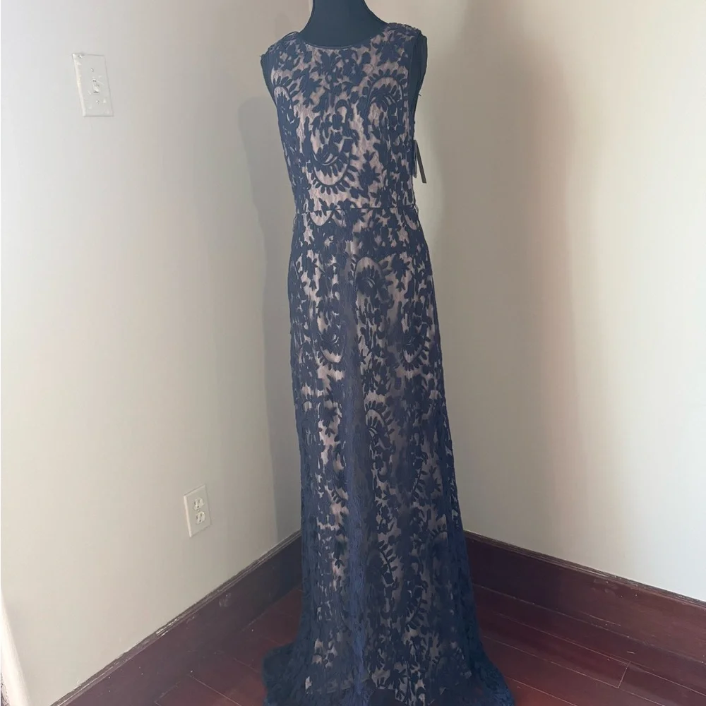 Adrianna Papell Navy Lace Gown - Picture 3 of 5